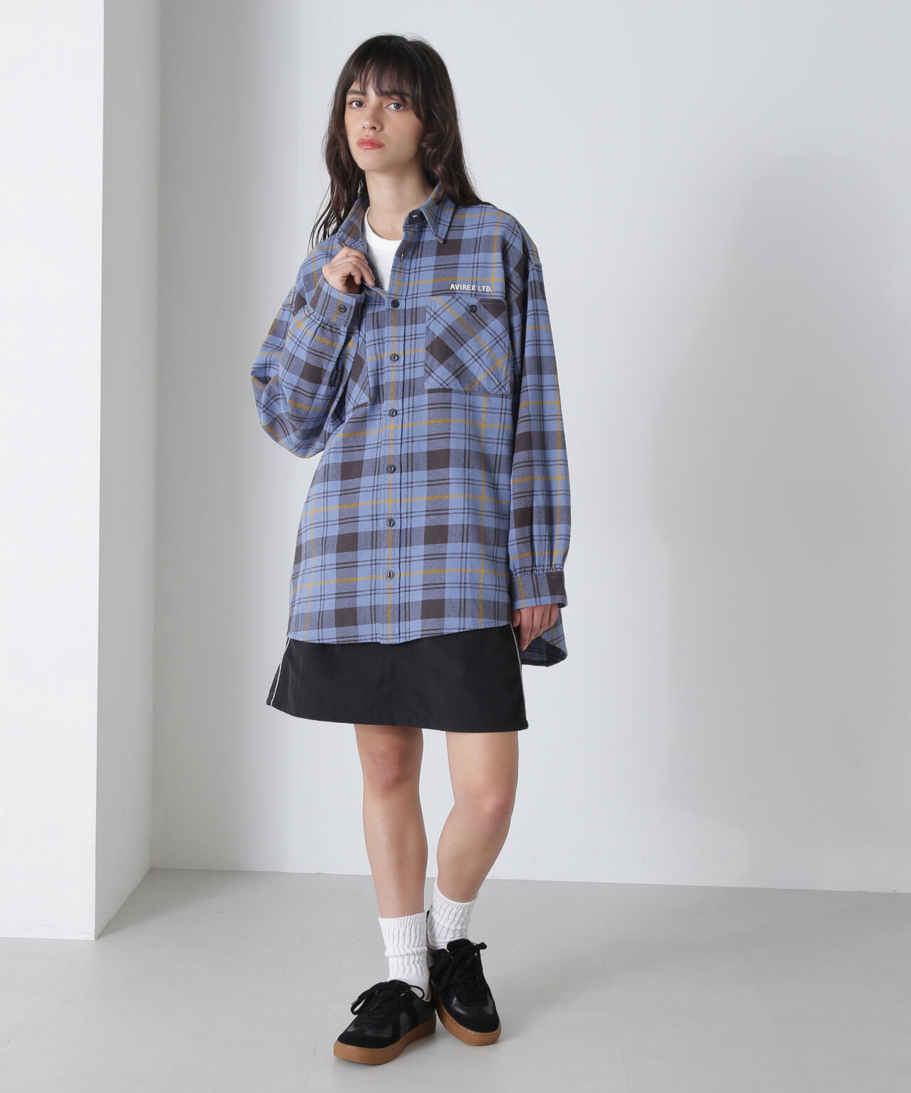 《直営店限定》COTTON WIDE CHECK EMB SHIRTS USAF/コットンワイドチェ