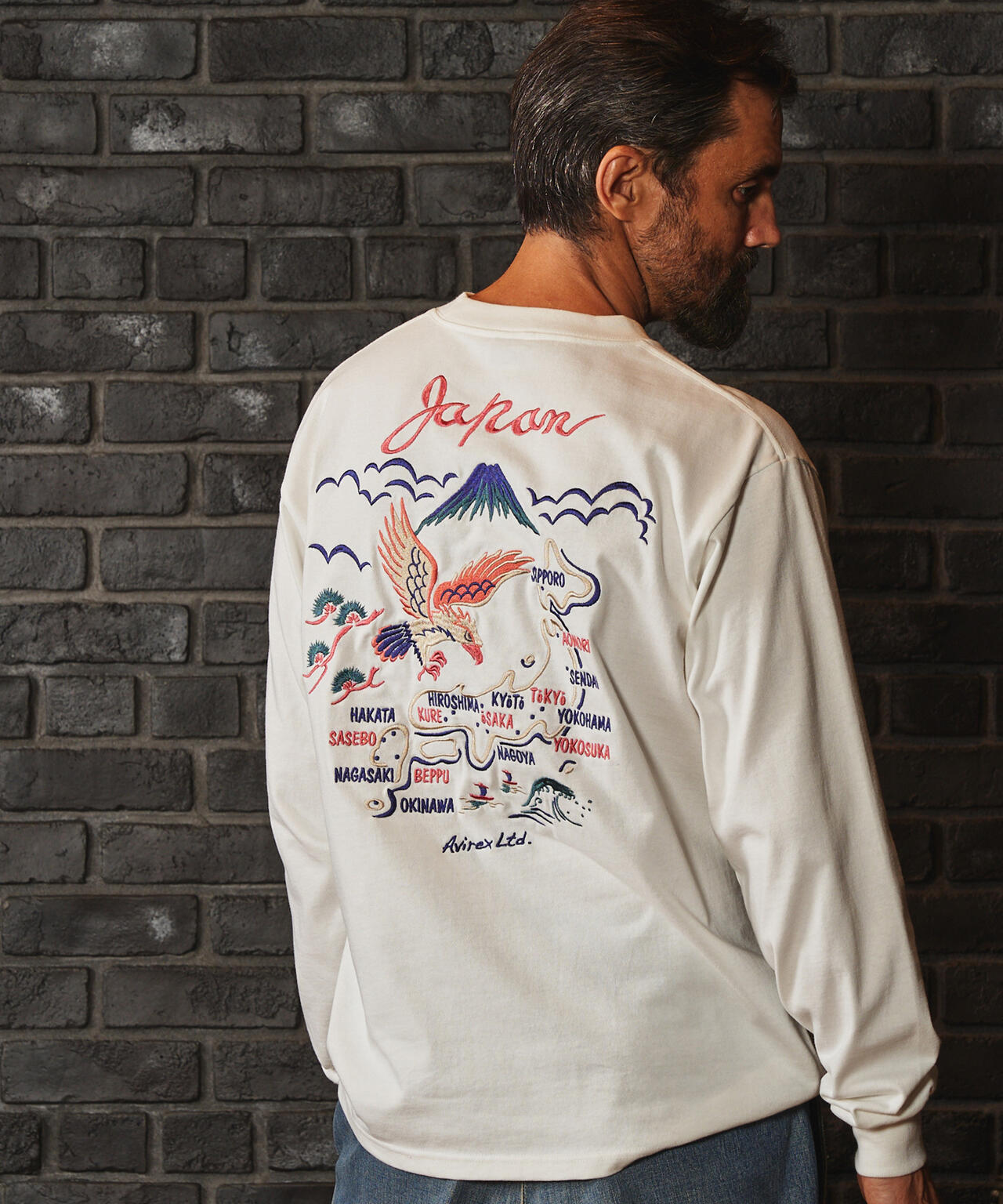 EMBROIDERY T-SHIRT "JAPAN MAP" / エンブロイダリー 長袖Tシャツ "ジャパン マップ" / AVIREX /