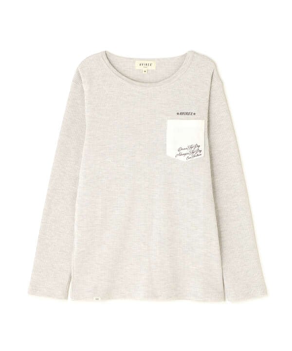 LS COLOR STITCH EMB WAFFLE T-SHIRT/カラーステッチ刺繍ワッフルTシ