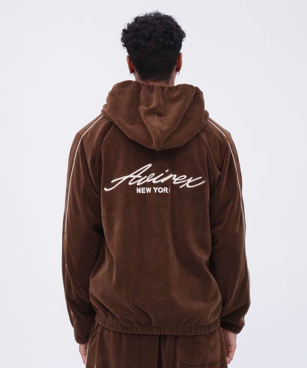 VELOUR ZIP PRAKA CURSIVE LOGO / ベロア ジップ パーカー カーシブロ