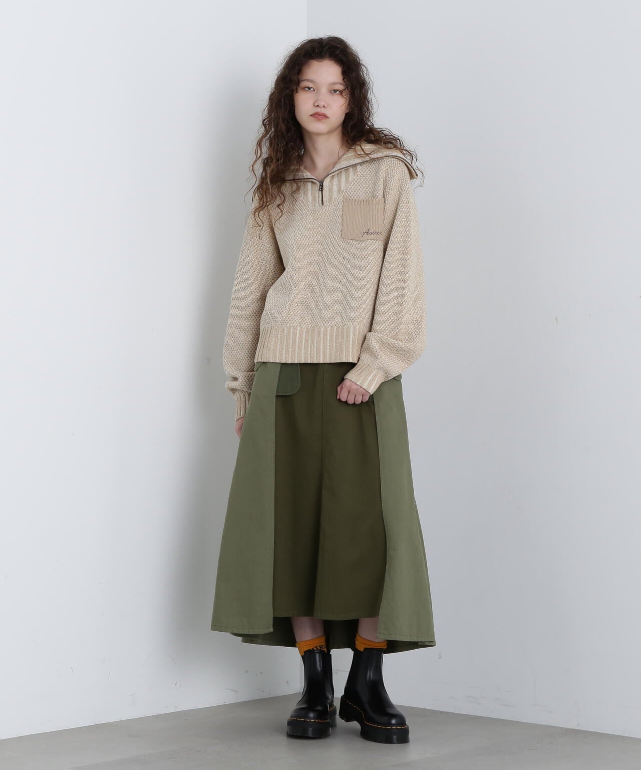 ZIP TURTLE NECK MELANGE KNIT TOPS/ジップタートルネックメランジ