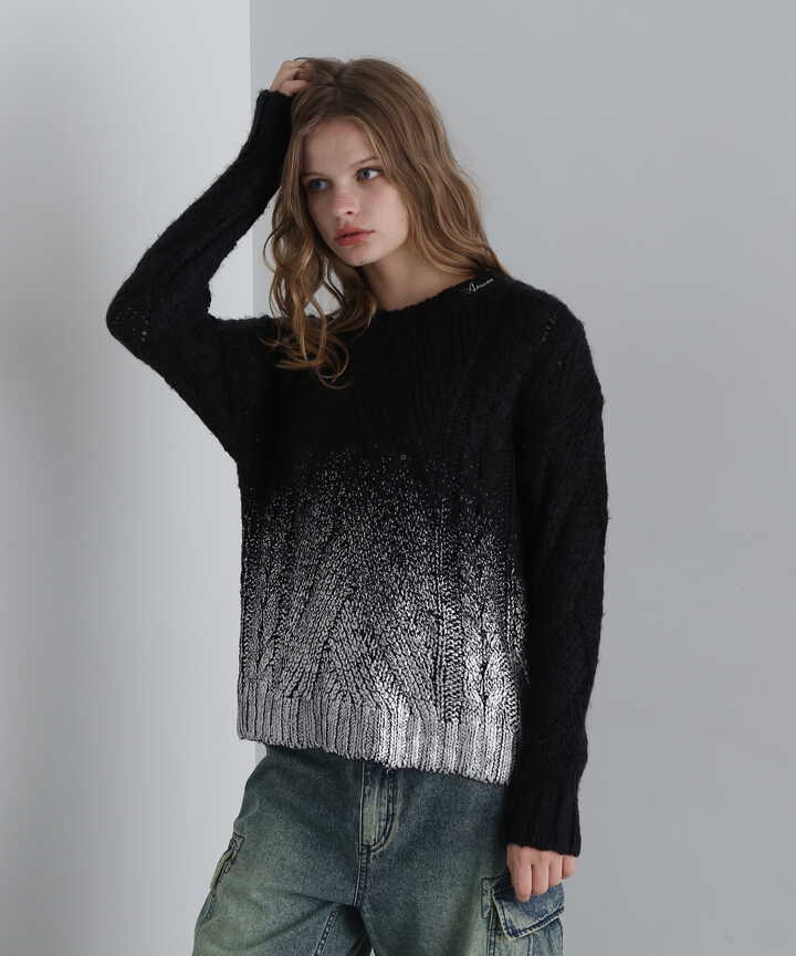 FOIL PRINT KNIT TOPS/箔プリントニットトップス