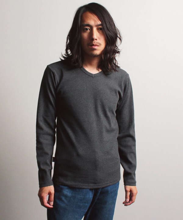 《DAILY》RIB L/S V-NECK T-SHIRT/リブ 長袖 ブイネック Tシャツ  デイリーウェア