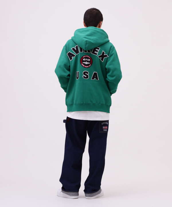 VARSITY LOGO SWEAT ZIP UP PARKA /バーシティ ロゴ スウェット ジップアップ パーカー