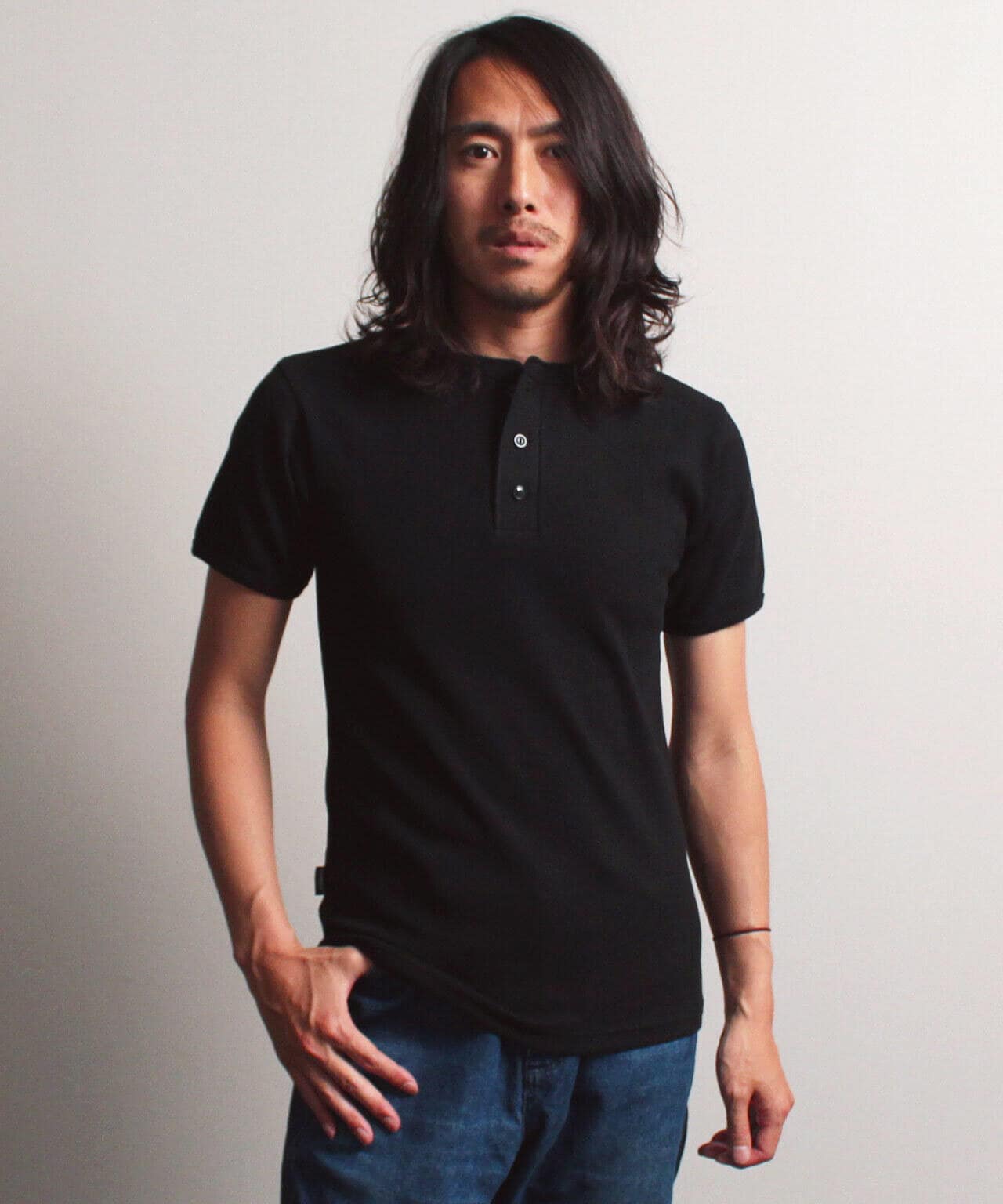 《DAILY/デイリー》RIB S/S HENLEY NECK T-SHIRT/リブ 半袖 ヘンリーネック Tシャツ  デイリーウェア