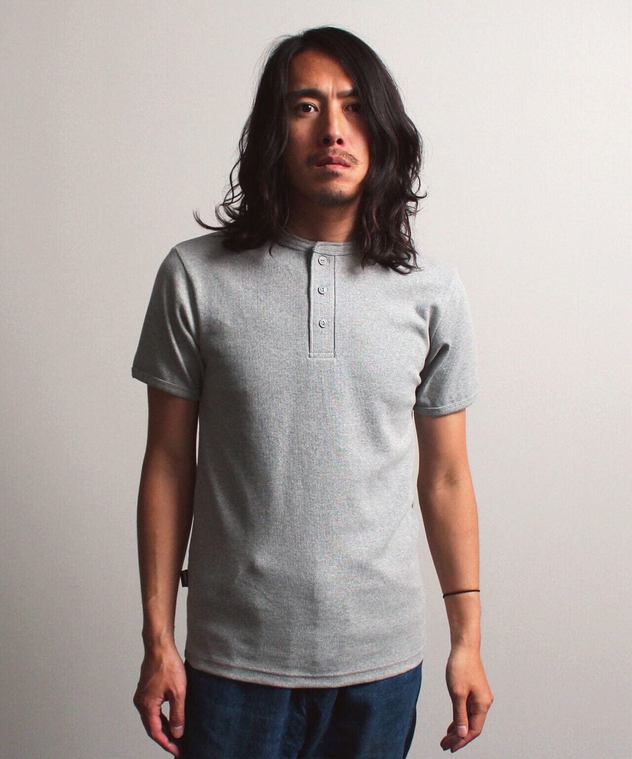 《DAILY/デイリー》RIB S/S HENLEY NECK T-SHIRT/リブ 半袖 ヘンリーネック Tシャツ  デイリーウェア