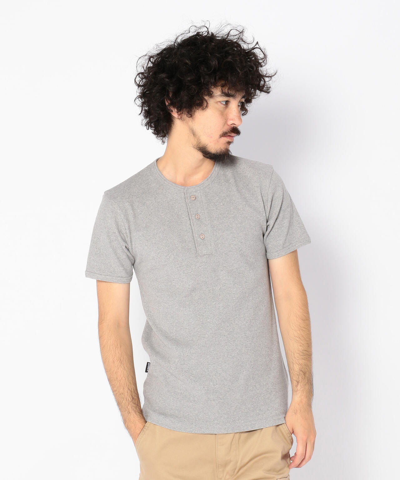 《DAILY/デイリー》RIB S/S HENLEY NECK T-SHIRT/リブ 半袖 ヘンリーネック Tシャツ  デイリーウェア