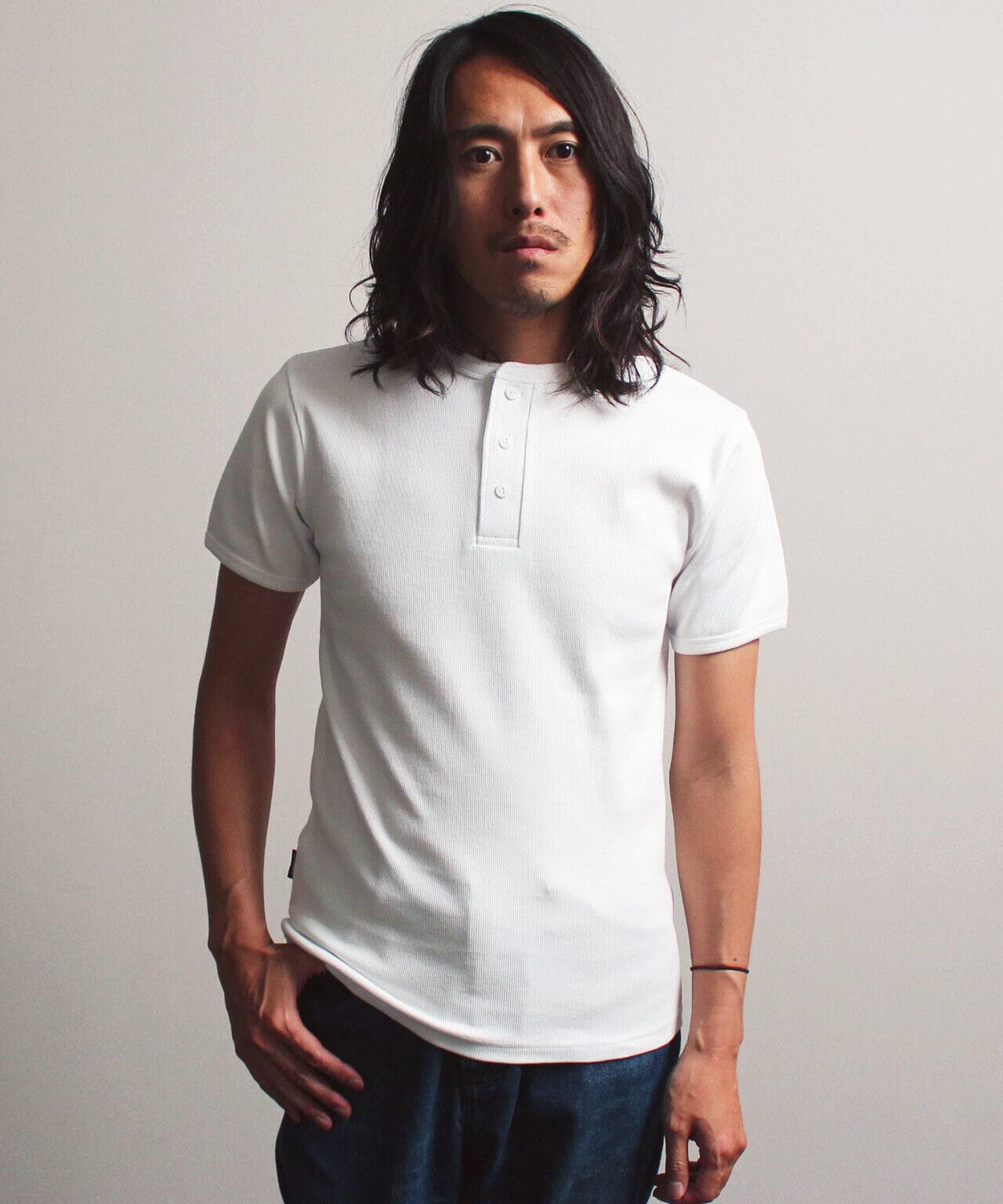 《DAILY/デイリー》RIB S/S HENLEY NECK T-SHIRT/リブ 半袖 ヘンリーネック Tシャツ  デイリーウェア