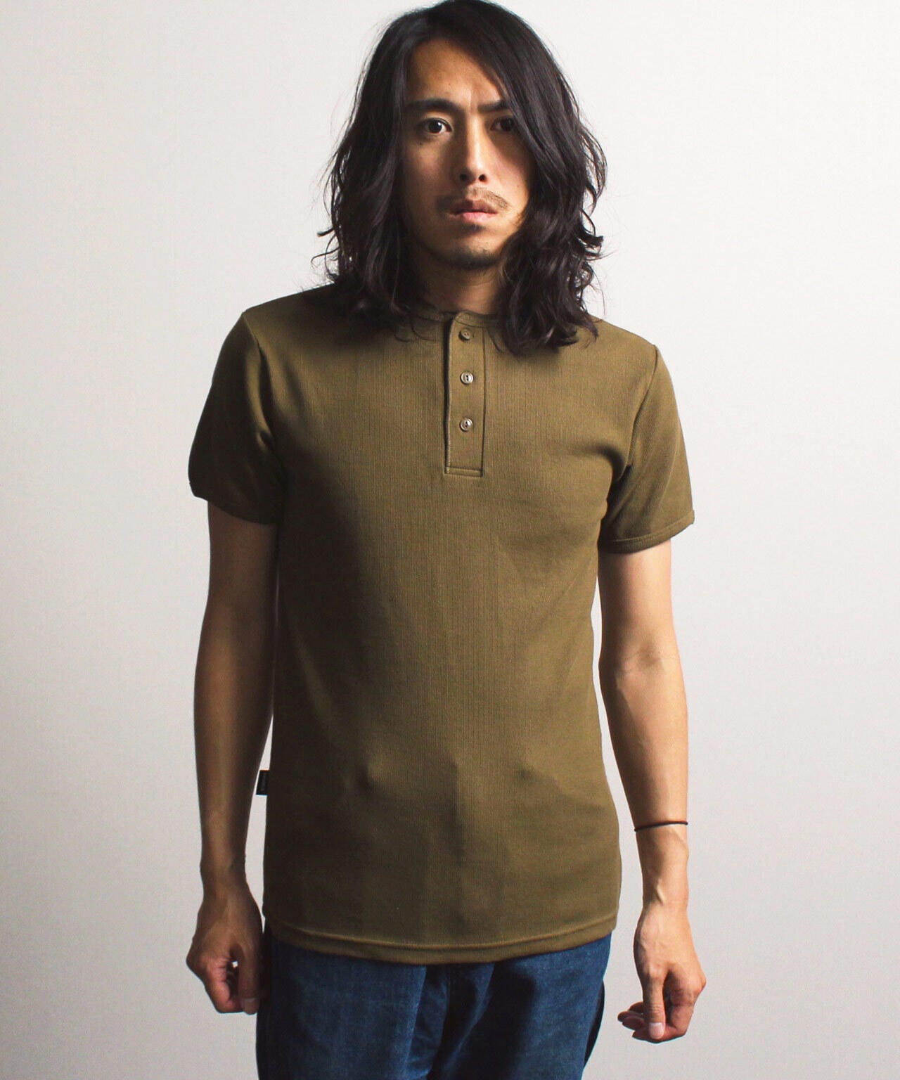 《DAILY/デイリー》RIB S/S HENLEY NECK T-SHIRT/リブ 半袖 ヘンリーネック Tシャツ  デイリーウェア