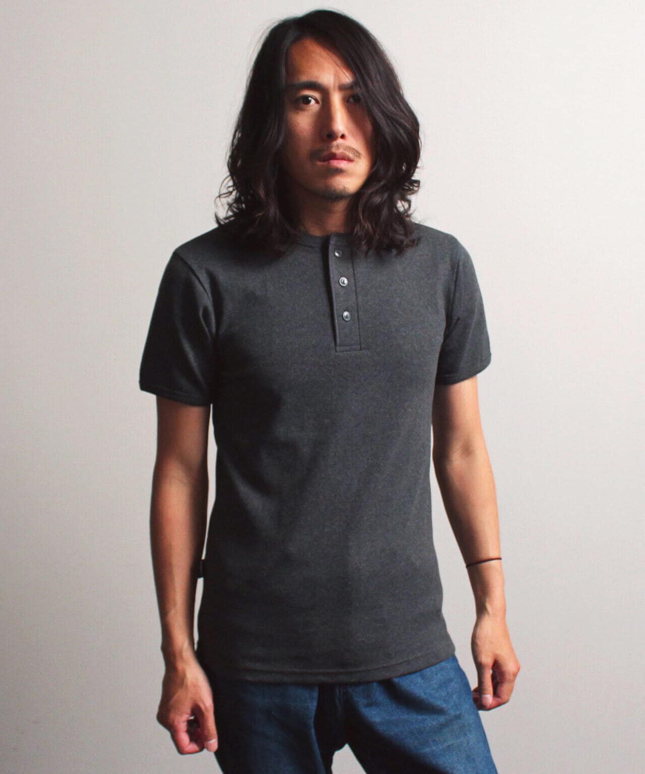 《DAILY/デイリー》RIB S/S HENLEY NECK T-SHIRT/リブ 半袖 ヘンリーネック Tシャツ  デイリーウェア