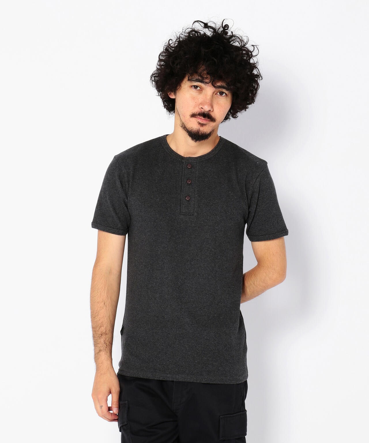 《DAILY/デイリー》RIB S/S HENLEY NECK T-SHIRT/リブ 半袖 ヘンリーネック Tシャツ  デイリーウェア