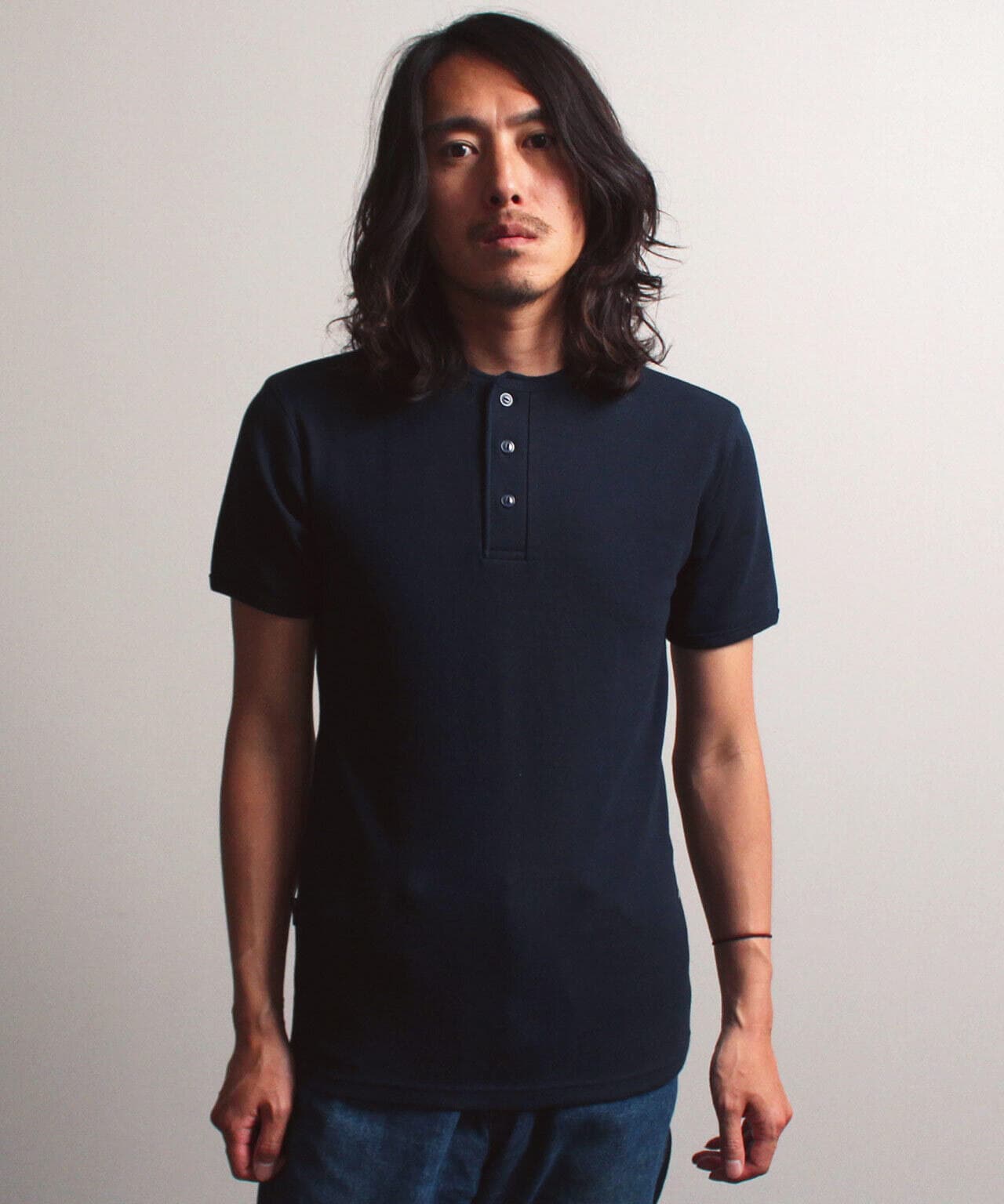 《DAILY/デイリー》RIB S/S HENLEY NECK T-SHIRT/リブ 半袖 ヘンリーネック Tシャツ  デイリーウェア