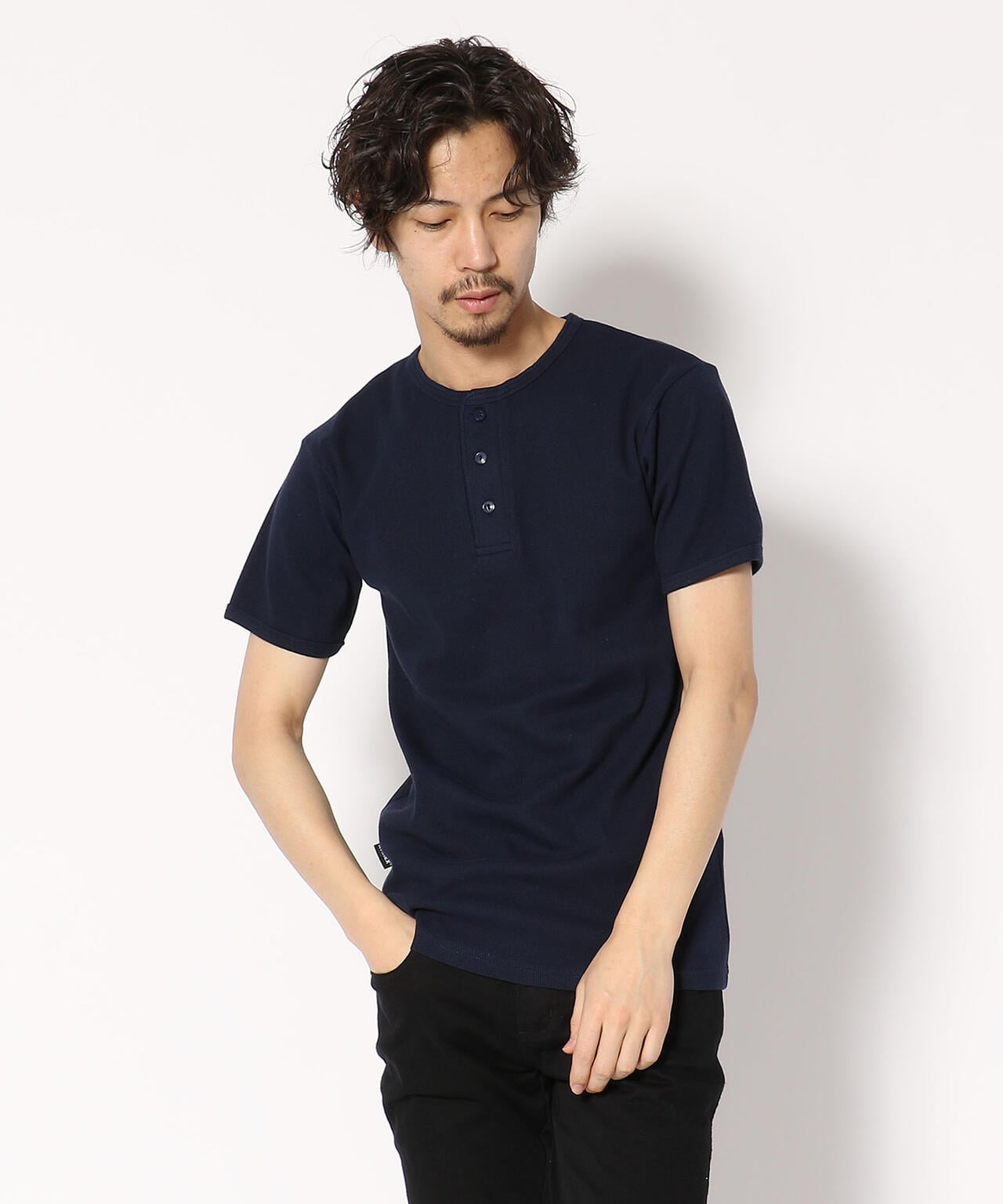 《DAILY/デイリー》RIB S/S HENLEY NECK T-SHIRT/リブ 半袖 ヘンリーネック Tシャツ  デイリーウェア