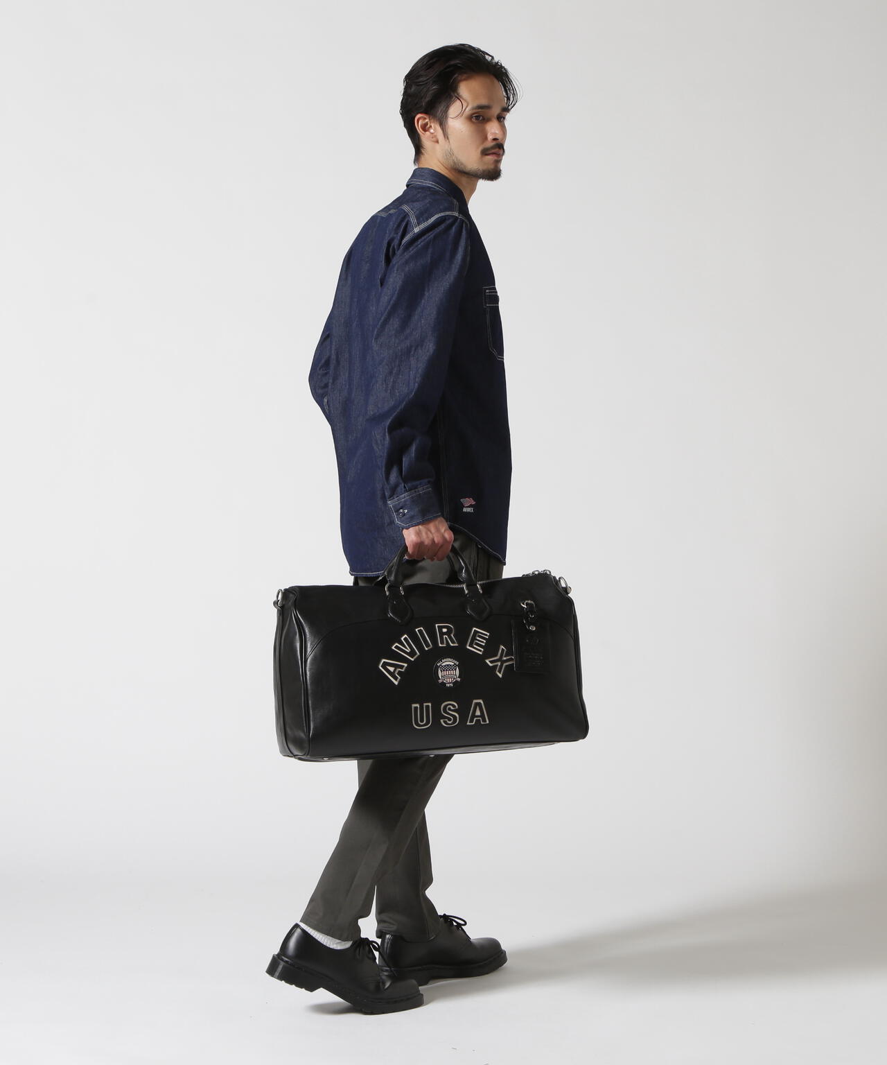 《直営店別注》VARSITY LEATHER DUFFLE BAG / バーシティレザー　ダッフル バッグ