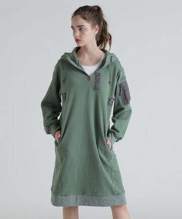 HOODIE NYLON MILITARY ONEPIECE/フーディーナイロン ミリタリーワンピース