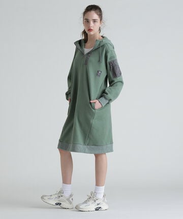 HOODIE NYLON MILITARY ONEPIECE/フーディーナイロン ミリタリーワンピース