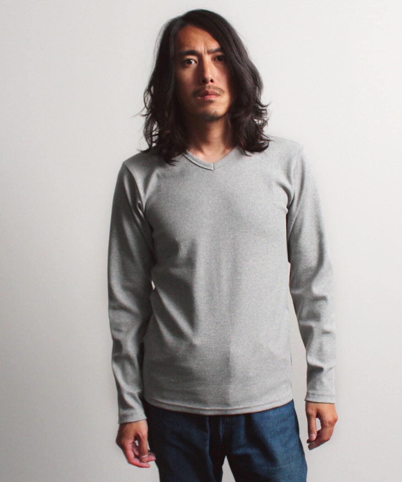 DAILY》RIB L/S V-NECK T-SHIRT/リブ 長袖 ブイネック Tシャツ