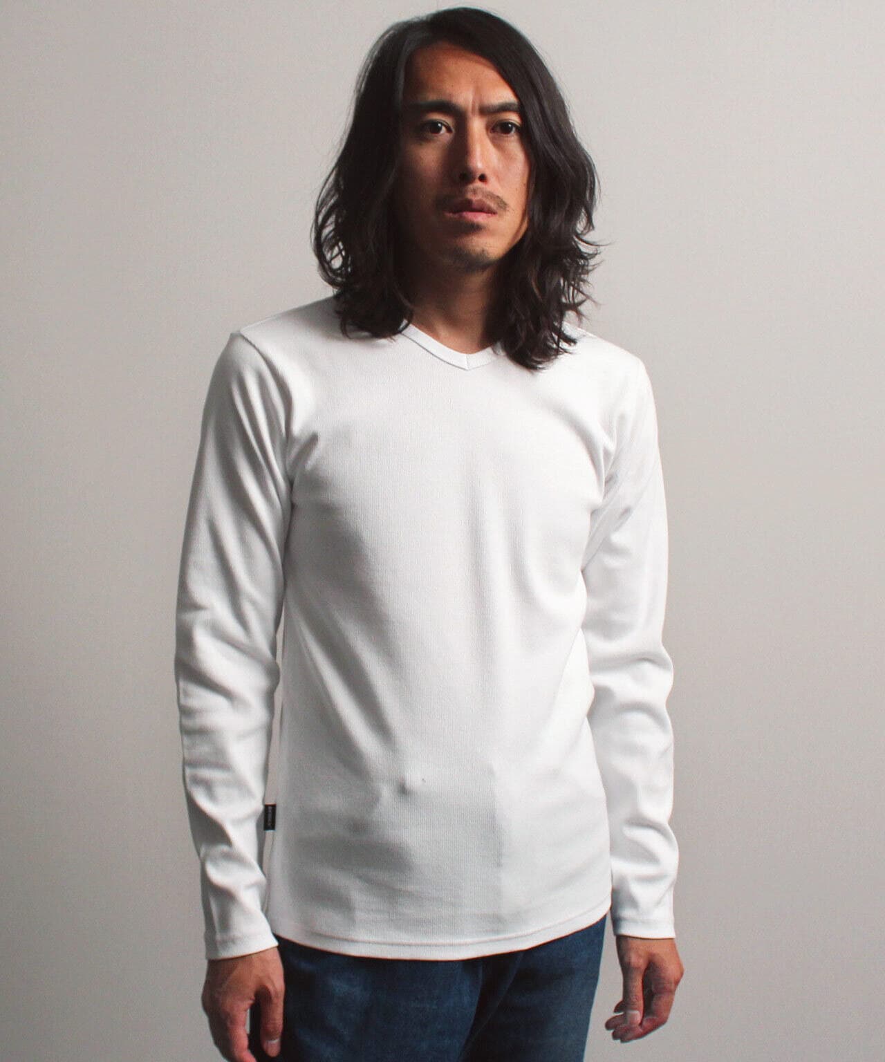 DAILY》RIB L/S V-NECK T-SHIRT/リブ 長袖 ブイネック Tシャツ