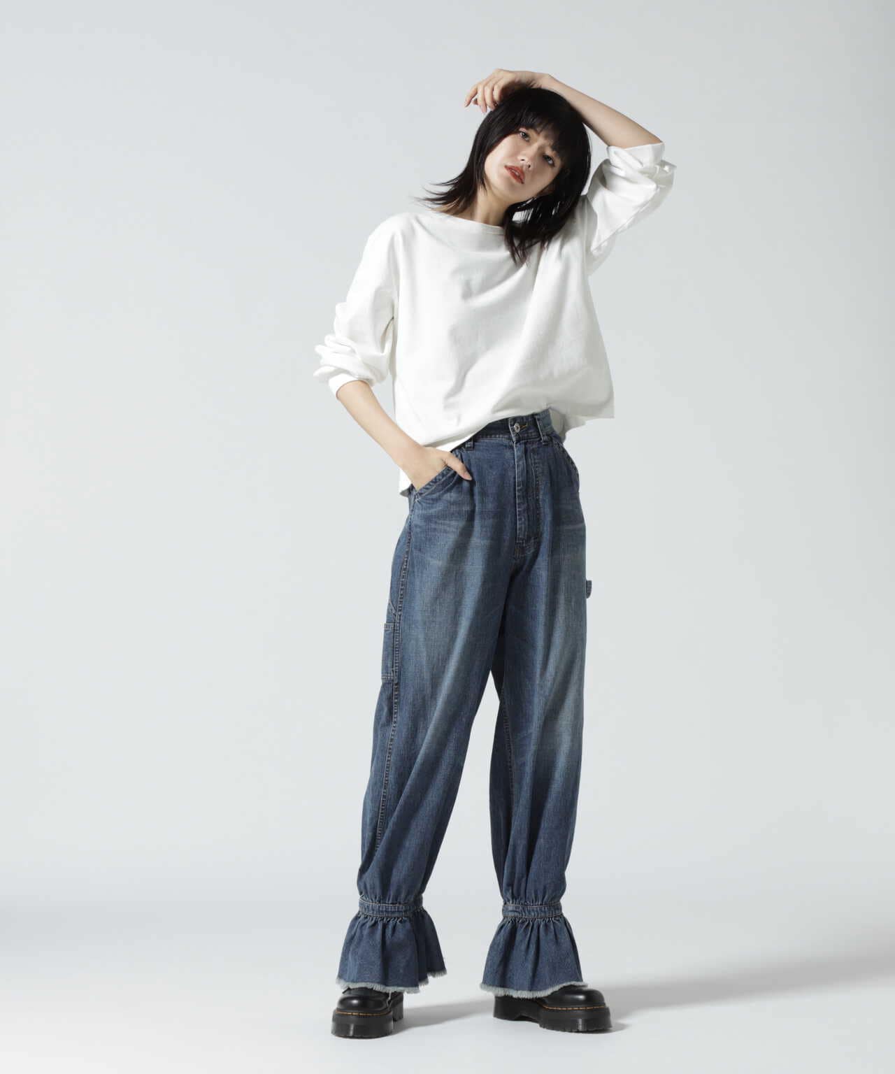 RHODOLIRION/ロドリリオン/Frill Painter Pant - Washed Denim