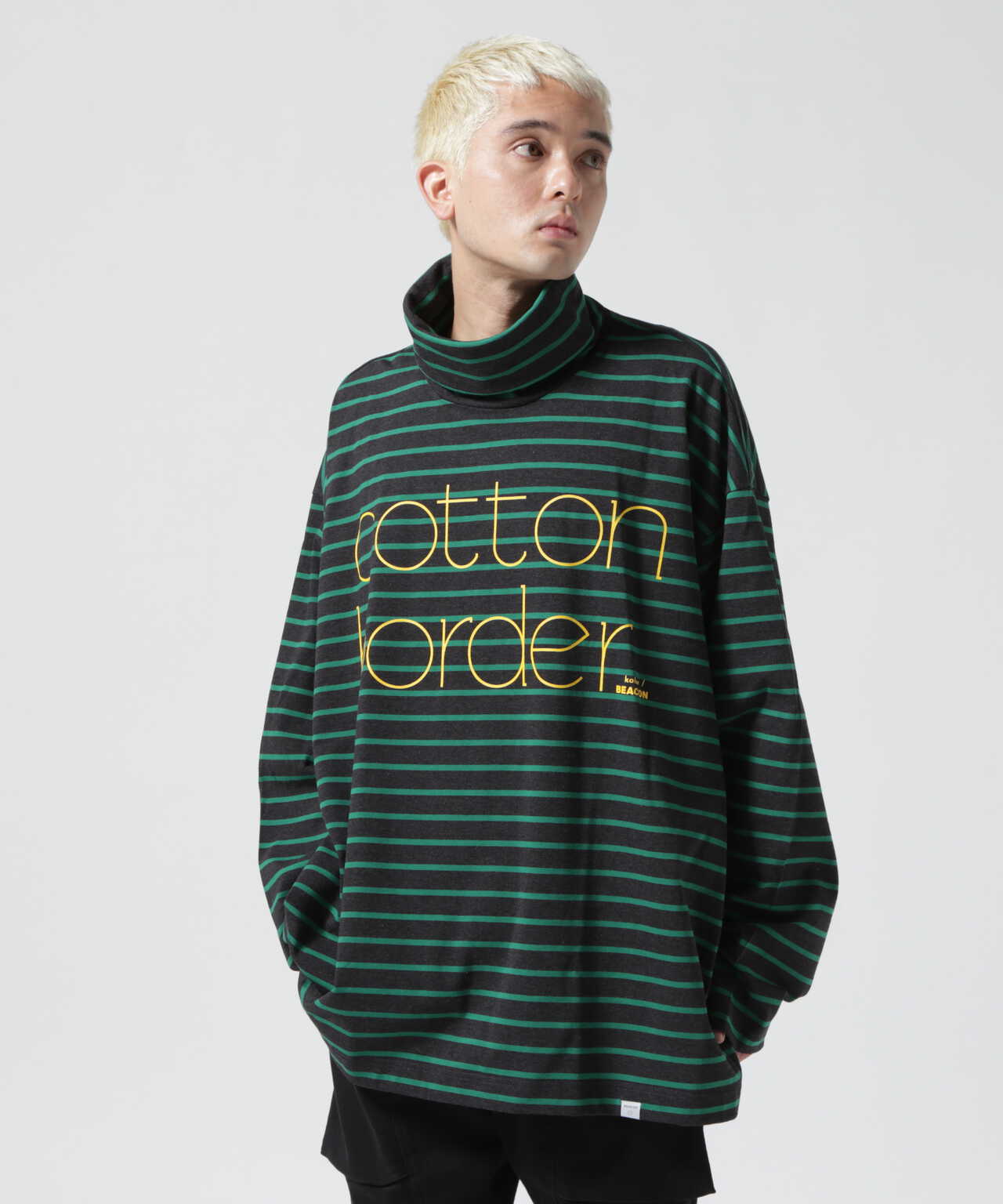 Kolor BEACON/カラービーコン/Hi Neck Border Long Sleeve Tee