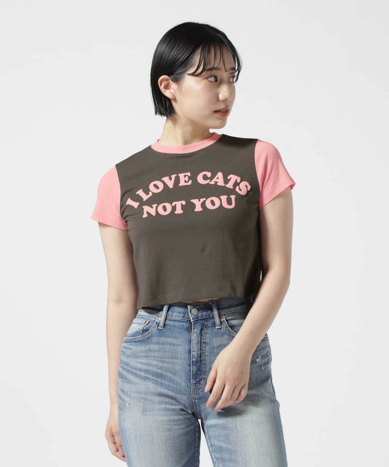 ITZAVIBE/イッザバイブ/I LOVE CATS NOT YOU レタリングTシャツ