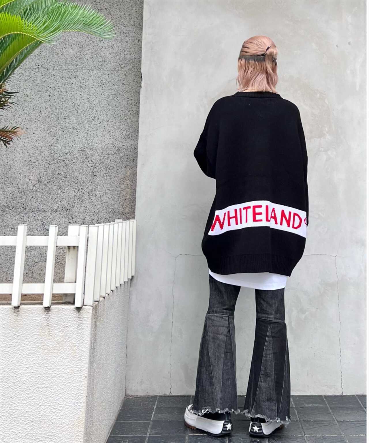 WHITELAND/ホワイトランド/LINE LOGO CARDIGAN/ラインロゴカーディガン