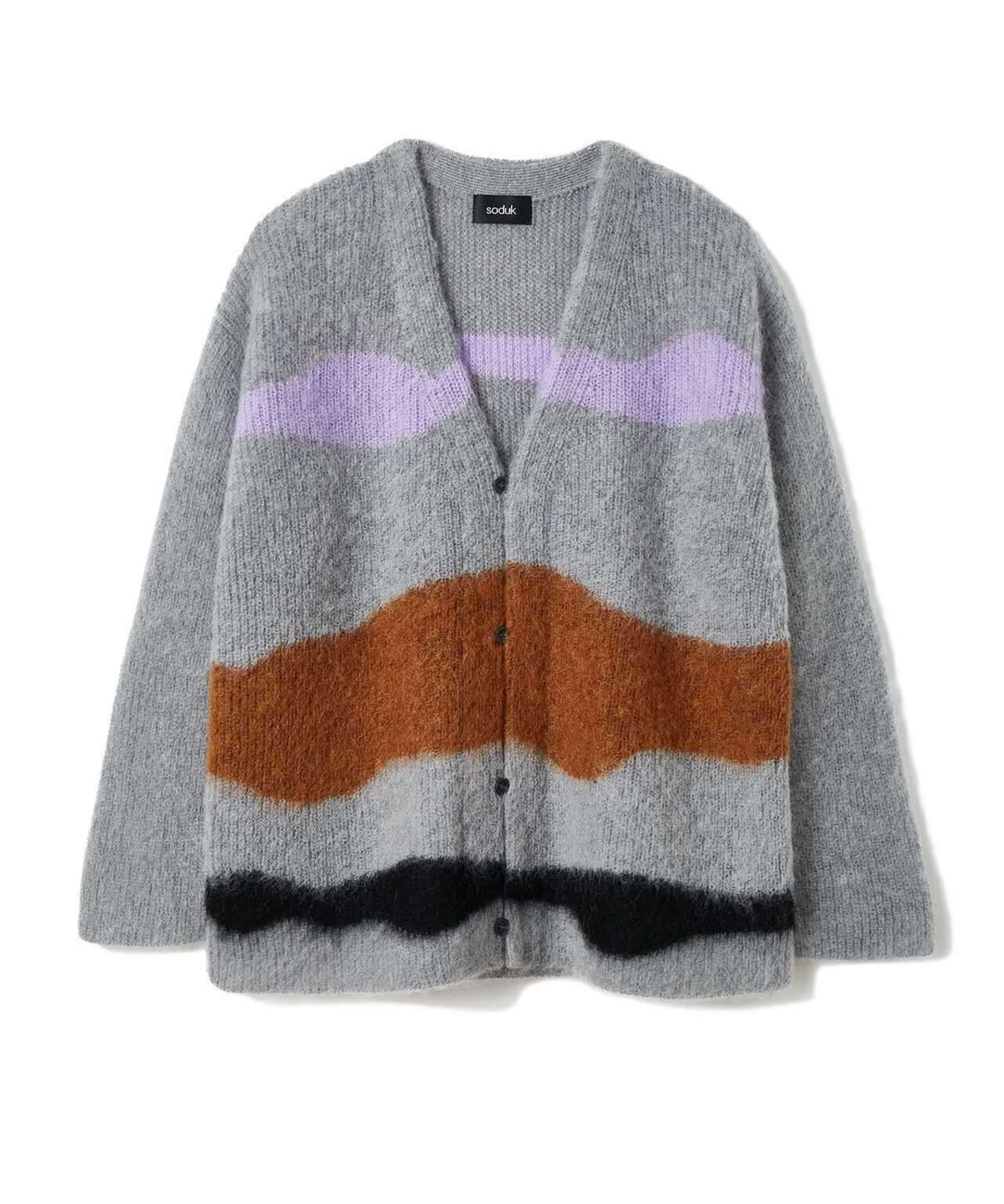 カーディガンsoduk drawing knit cardigan / gray - カーディガン