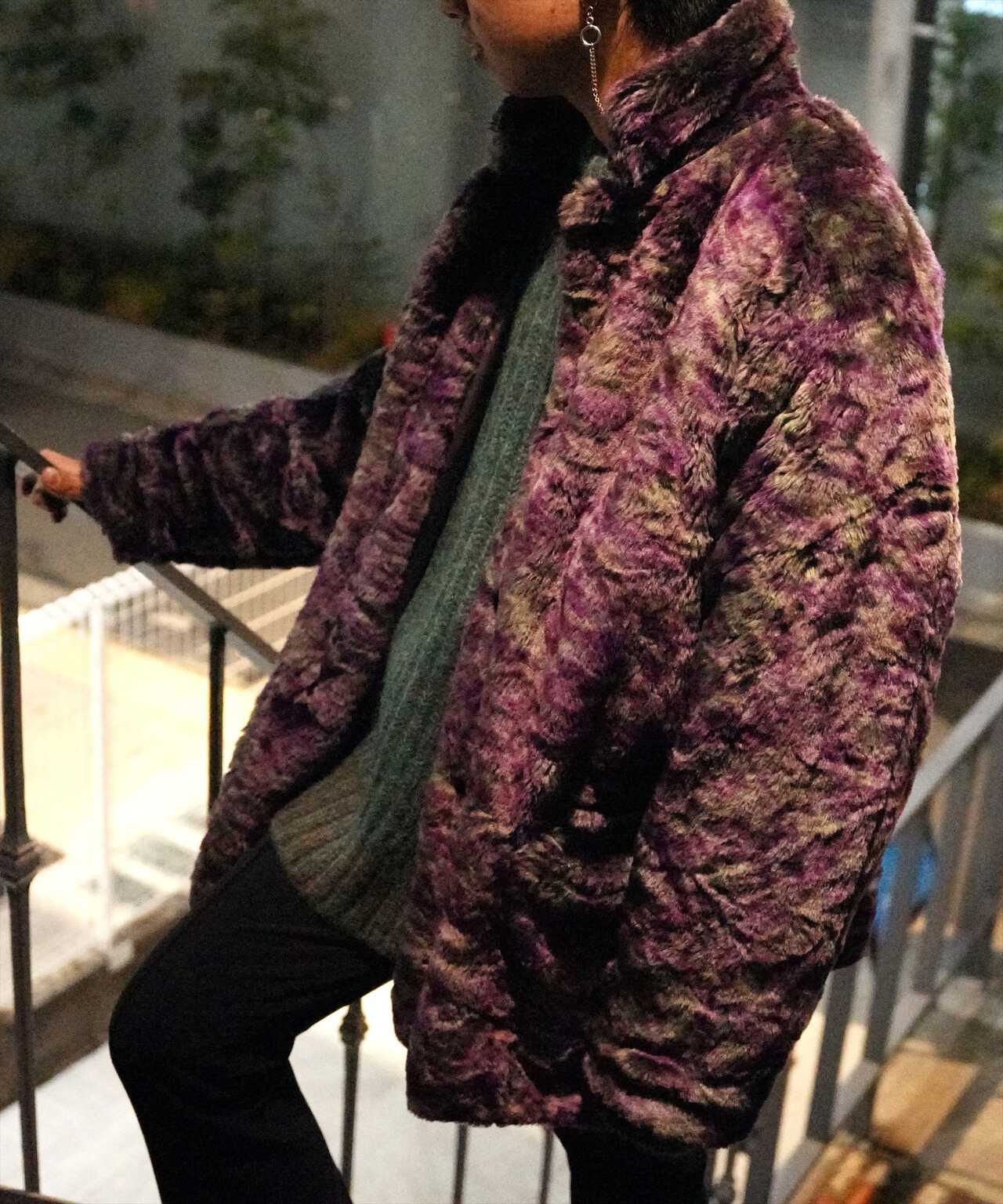 トラックジャケットFur Jacket - Faux Fur / Uneven Printed