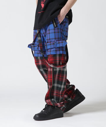 KIDILL/キディル/DOUBLE PANEL ZIP & STRAPS TARTAN PANTS/ダブルパネルジップ&ストラップパンツ