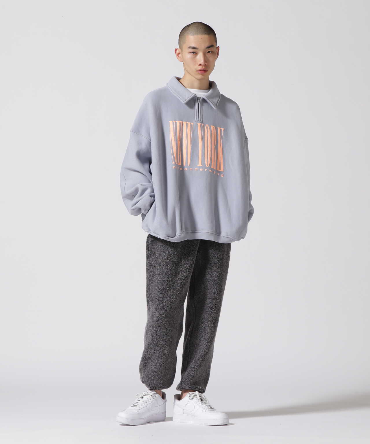 alexanderwang/アレキサンダーワン/HALF ZIP SWEATSHIRT WITH NY PUFF 