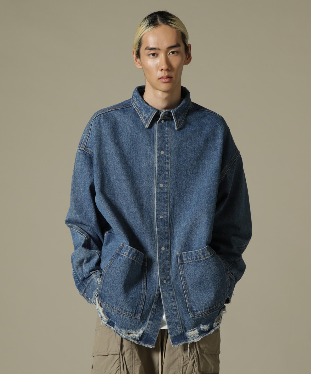 DankeSchon/ダンケシェーン/PREMIUM DENIM OVERSIZE DAMEGE SHIRTS