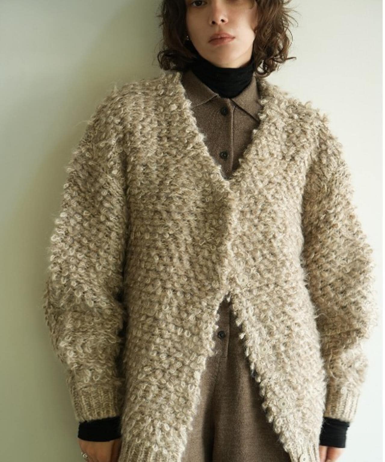 CLANE MIX LOOP MOHAIR KNIT CARDIGAN