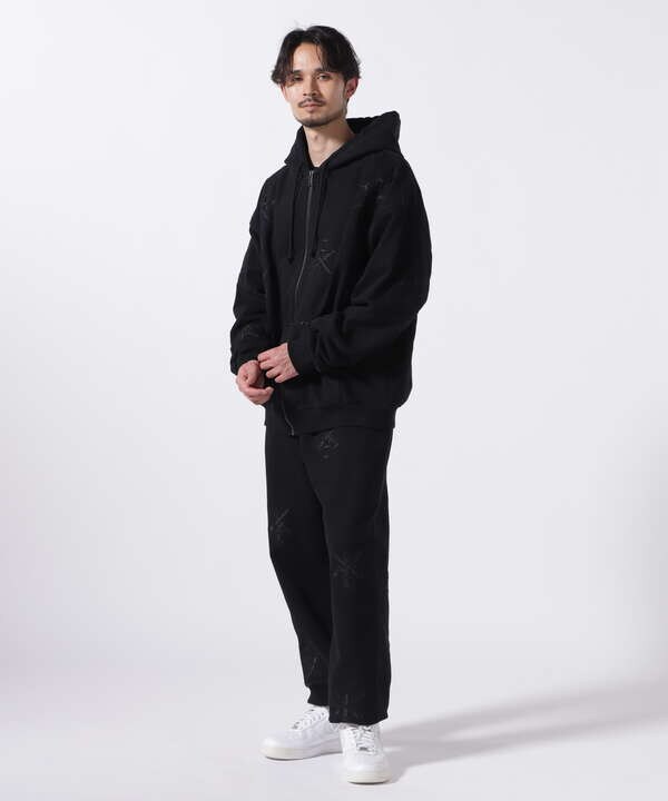 UNKNOWN LONDON/アンノウンロンドン/BLACK ON BLACK DAGGER EMBROIDERY JOGGER PANTS