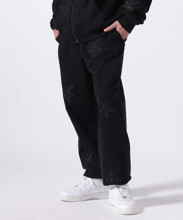 UNKNOWN LONDON/アンノウンロンドン/BLACK ON BLACK DAGGER EMBROIDERY JOGGER PANTS