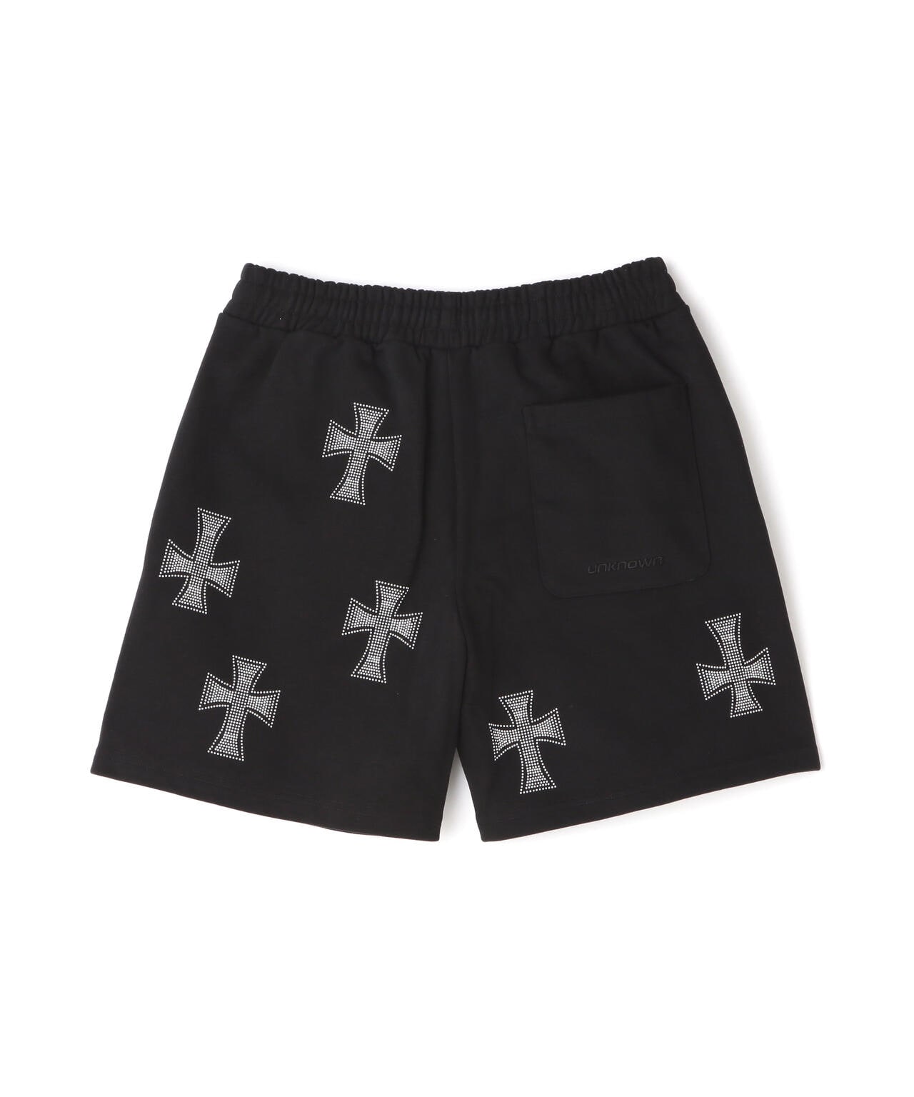 UNKNOWN LONDON/アンノウンロンドン/BLACK WITH WHITE CROSS RINESTONE SHORTS