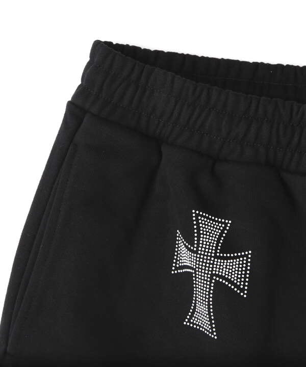 UNKNOWN LONDON/アンノウンロンドン/BLACK WITH WHITE CROSS RINESTONE SHORTS