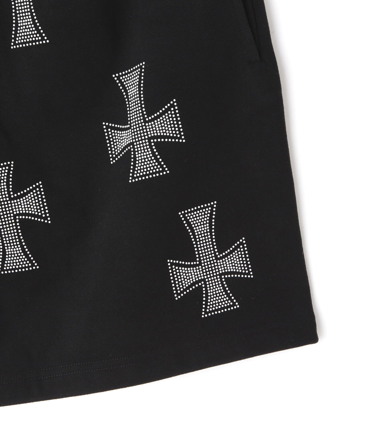 UNKNOWN LONDON/アンノウンロンドン/BLACK WITH WHITE CROSS RINESTONE SHORTS