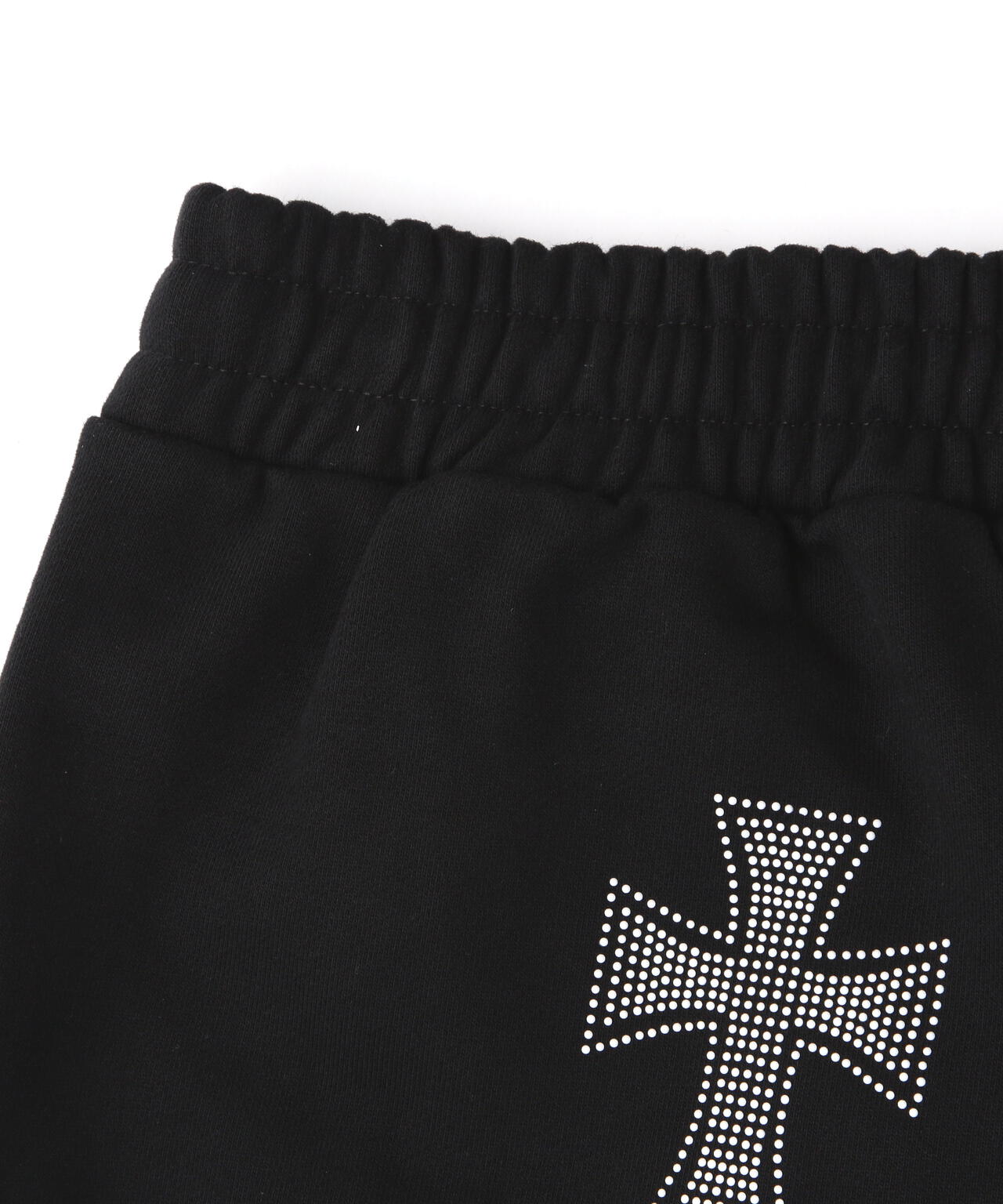 UNKNOWN LONDON/アンノウンロンドン/BLACK WITH WHITE CROSS RINESTONE SHORTS