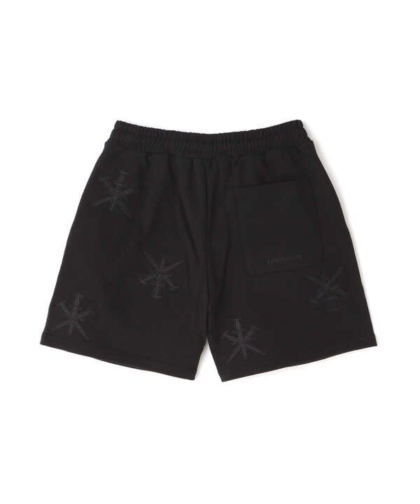 UNKNOWN LONDON/アンノウンロンドン/BLACK ON BLACK DAGGER EMBROIDERY SHORTS