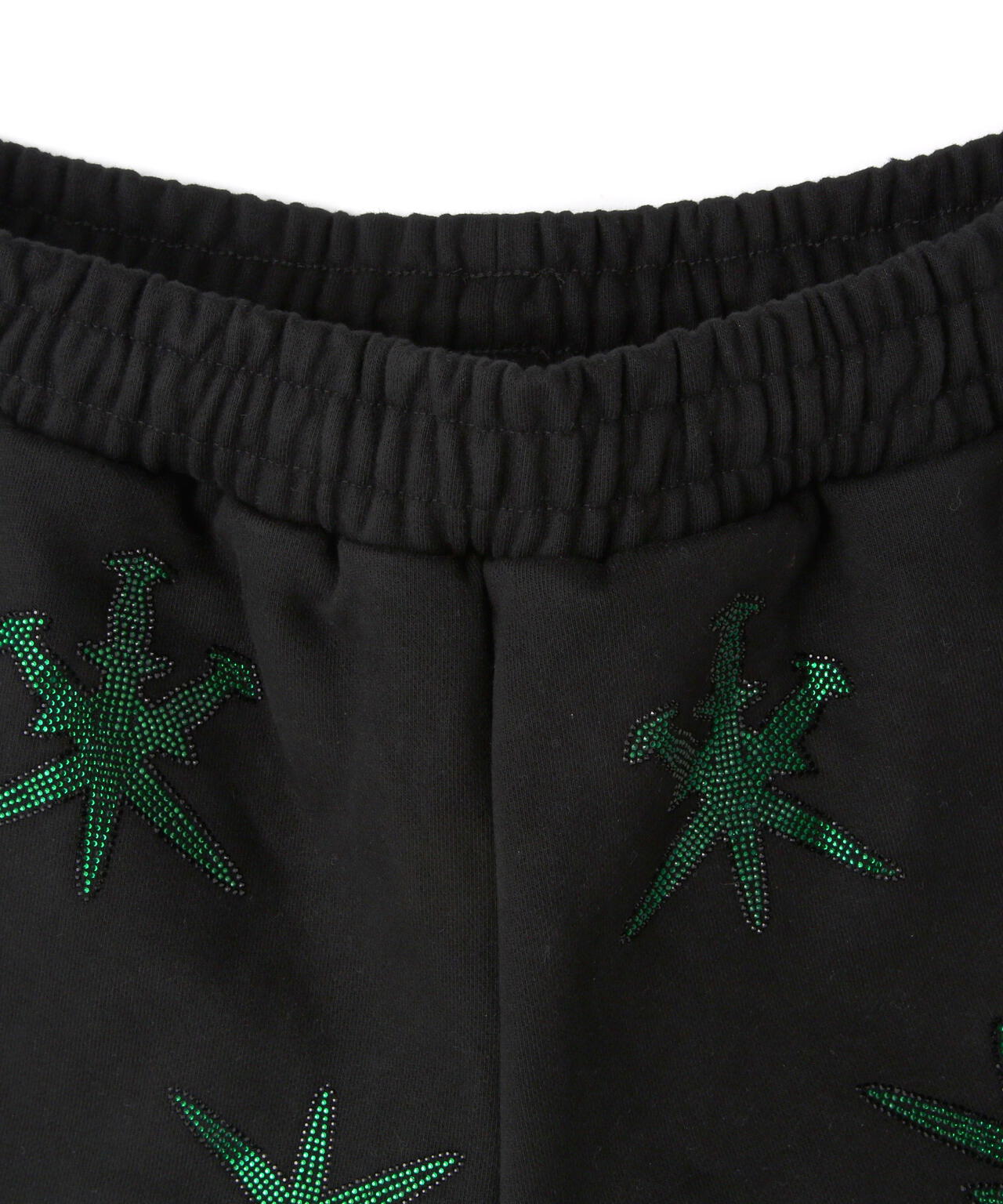 UNKNOWN LONDON/アンノウンロンドン/BLACK WITH GREEN GAGGER RINESTONE SHORTS