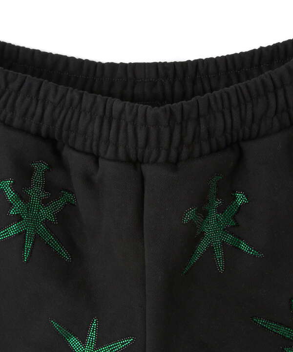 UNKNOWN LONDON/アンノウンロンドン/BLACK WITH GREEN GAGGER RINESTONE SHORTS