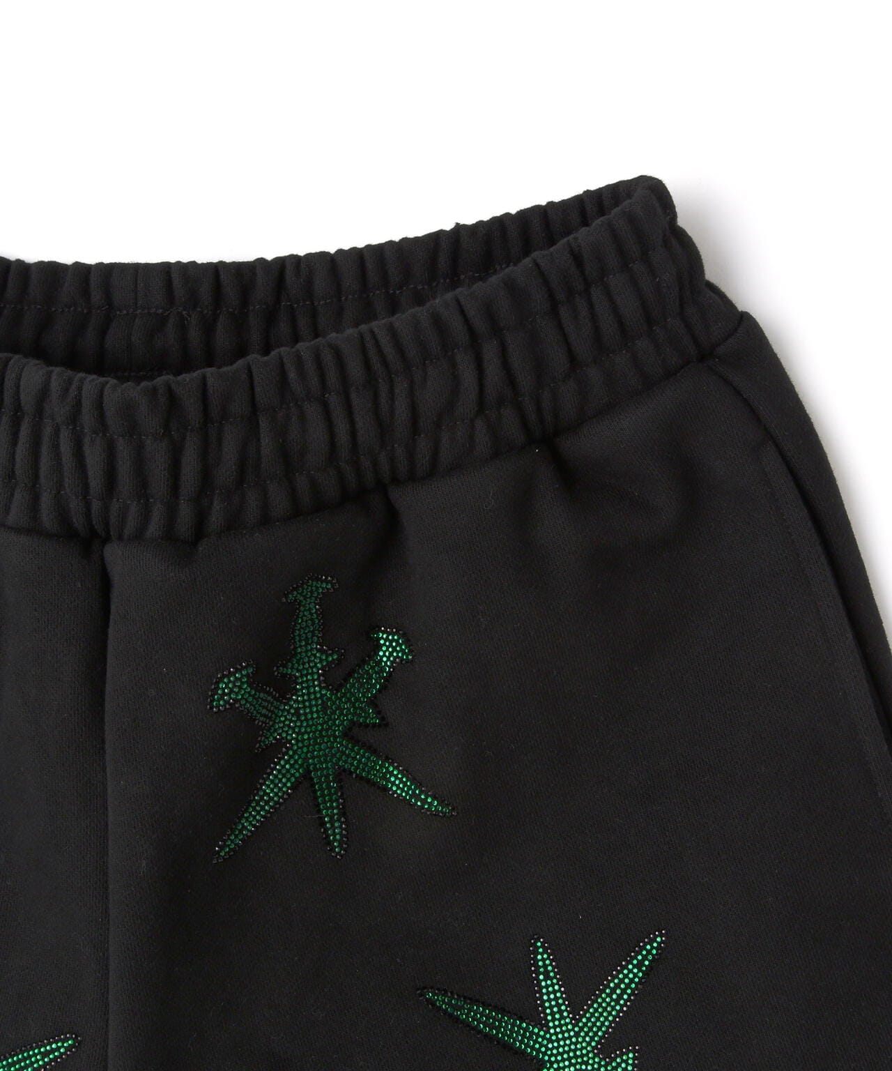 UNKNOWN LONDON/アンノウンロンドン/BLACK WITH GREEN GAGGER RINESTONE SHORTS