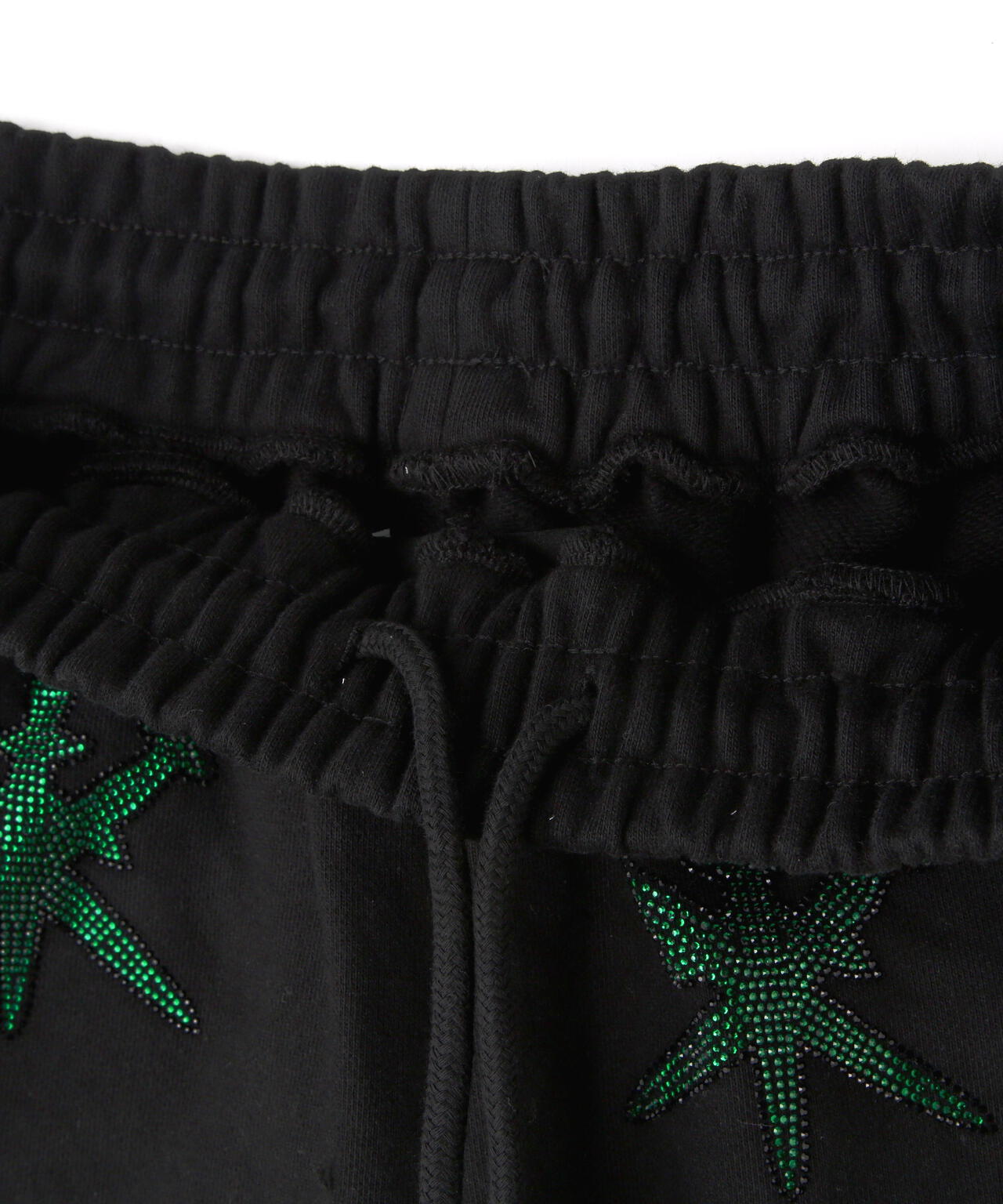 UNKNOWN LONDON/アンノウンロンドン/BLACK WITH GREEN GAGGER RINESTONE SHORTS