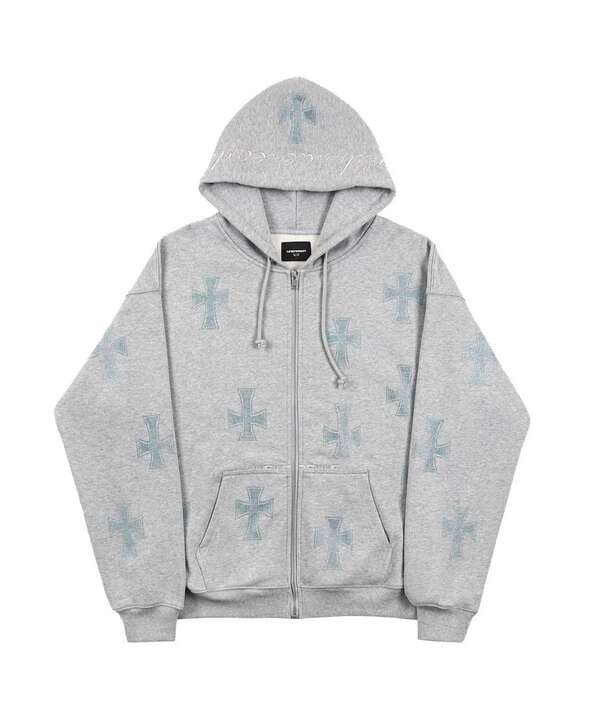 UNKNOWN LONDON/アンノウンロンドン/Gray×Baby Blue Rs Cross Zip Hoodie