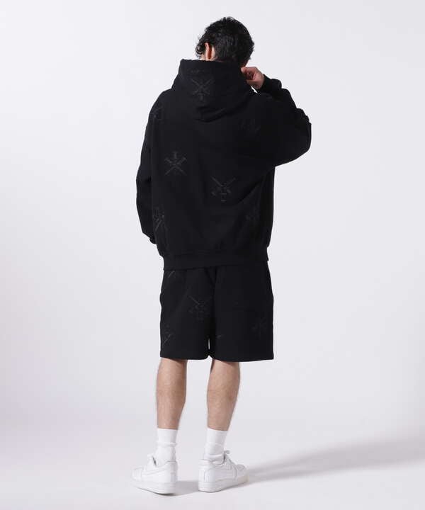 UNKNOWN LONDON/アンノウンロンドン/BLACK ON BLACK DAGGER EMBROIDERY HOODIE