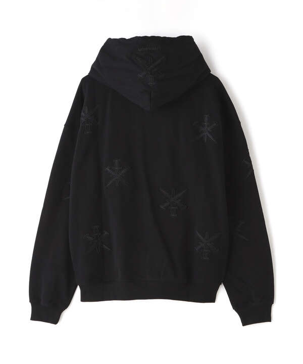 UNKNOWN LONDON/アンノウンロンドン/BLACK ON BLACK DAGGER EMBROIDERY HOODIE