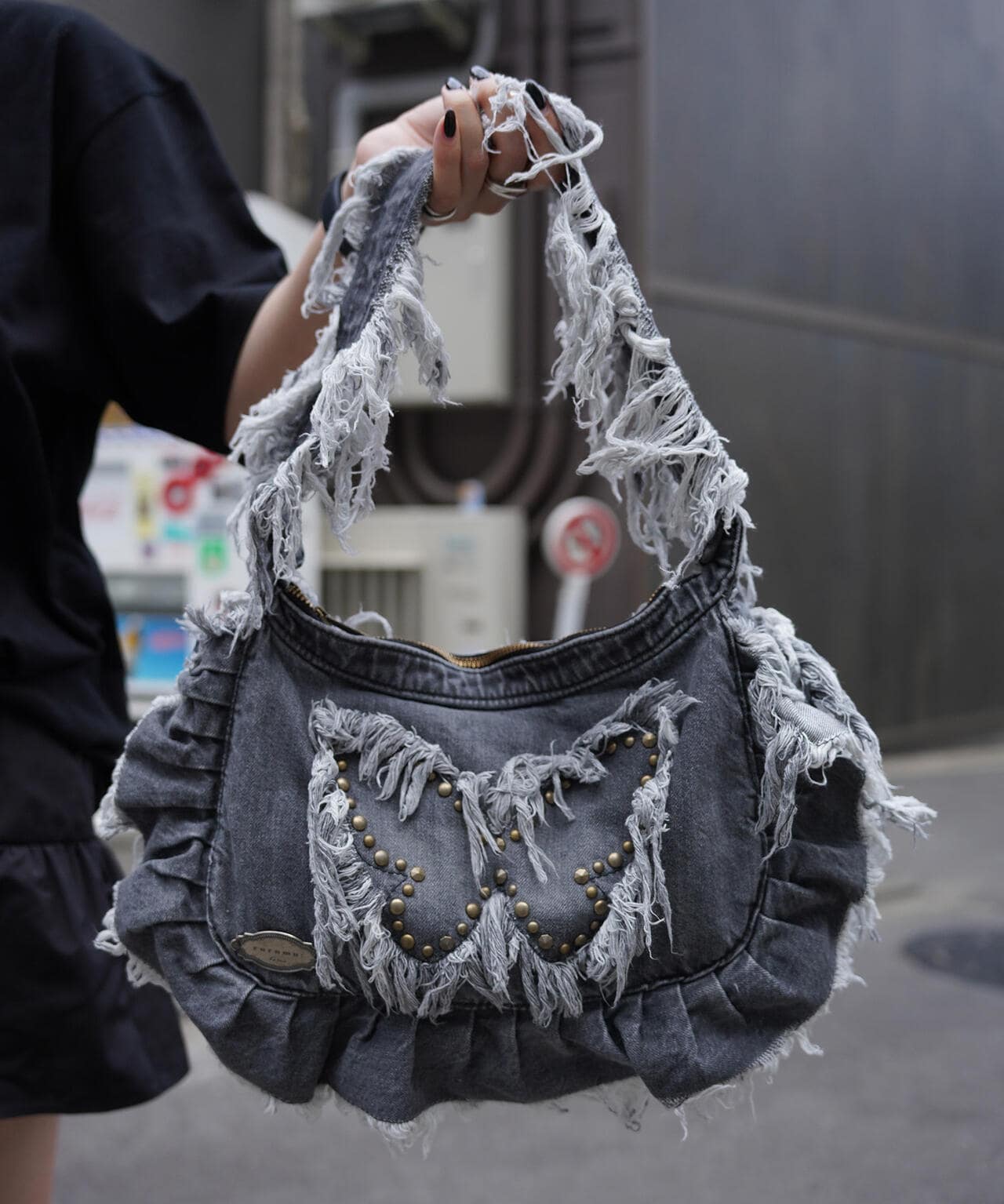 rurumu:/ルルムウ/【LHP Exclusive】butterfly "black" denim fringe bag