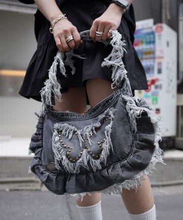 【予約 5月下旬入荷予定】rurumu:/【LHP Exclusive】butterfly "black" denim fringe bag
