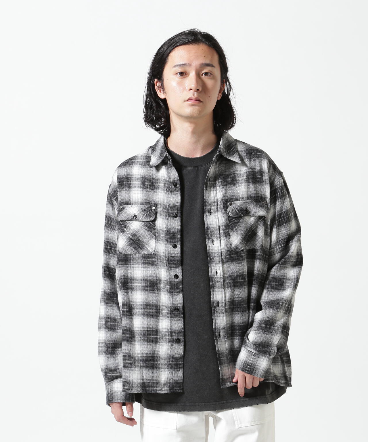 SUPPLIER/サプライヤー/Faux Leather Patch Check Shirt