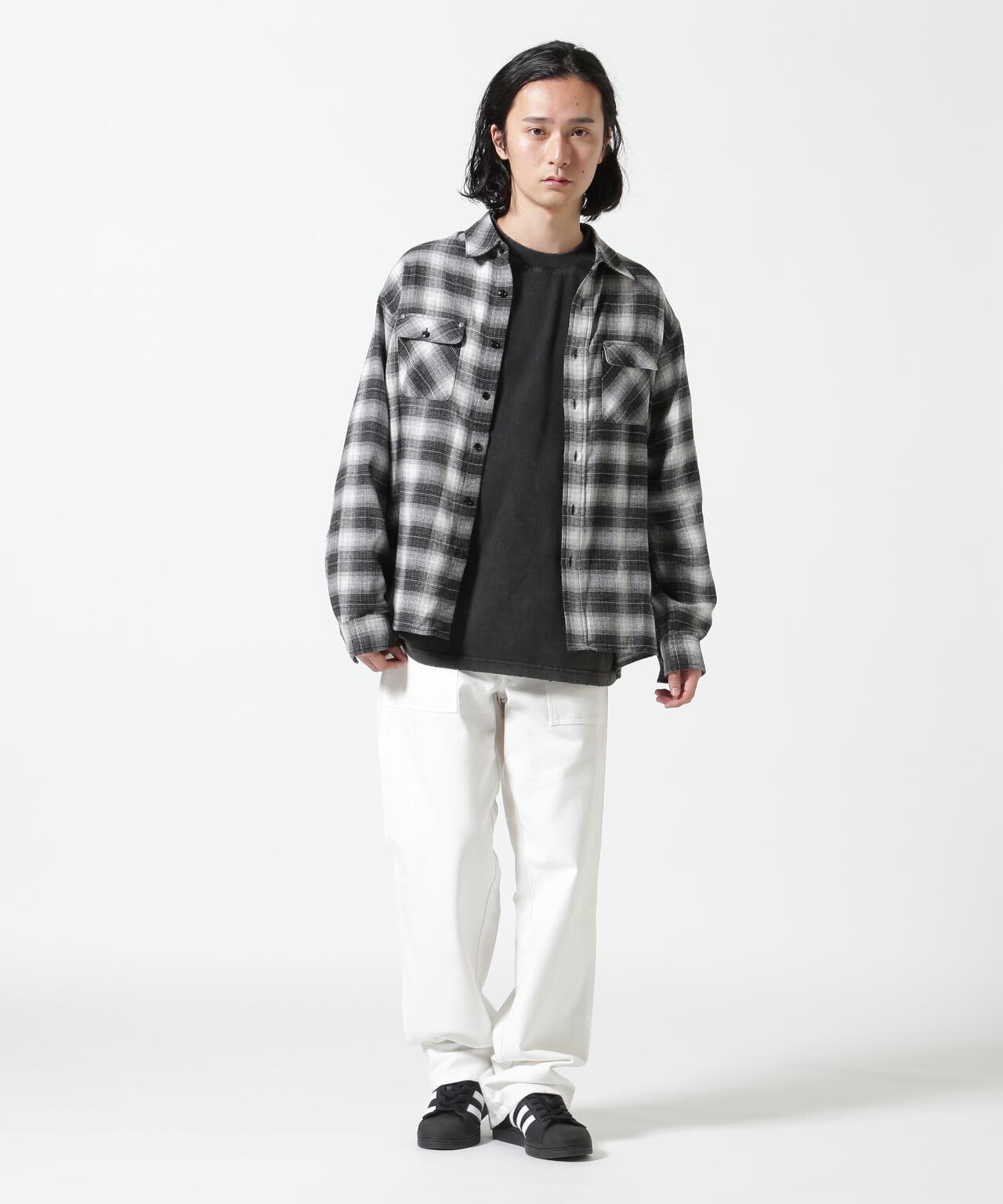 SUPPLIER/サプライヤー/Faux Leather Patch Check Shirt